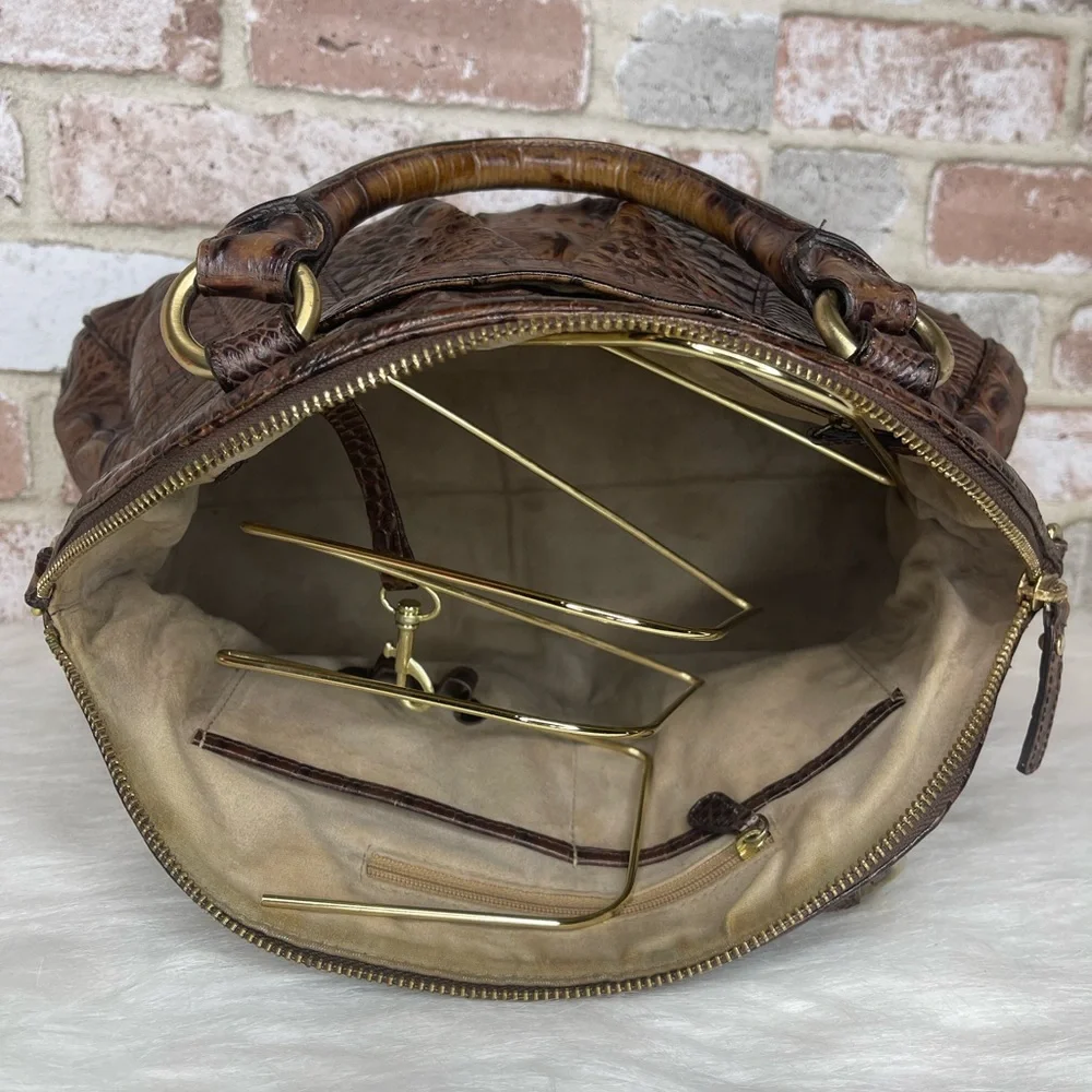 Brahmin Chocolate Brown Crocodile-Embossed Handbag - Picture 13 of 13